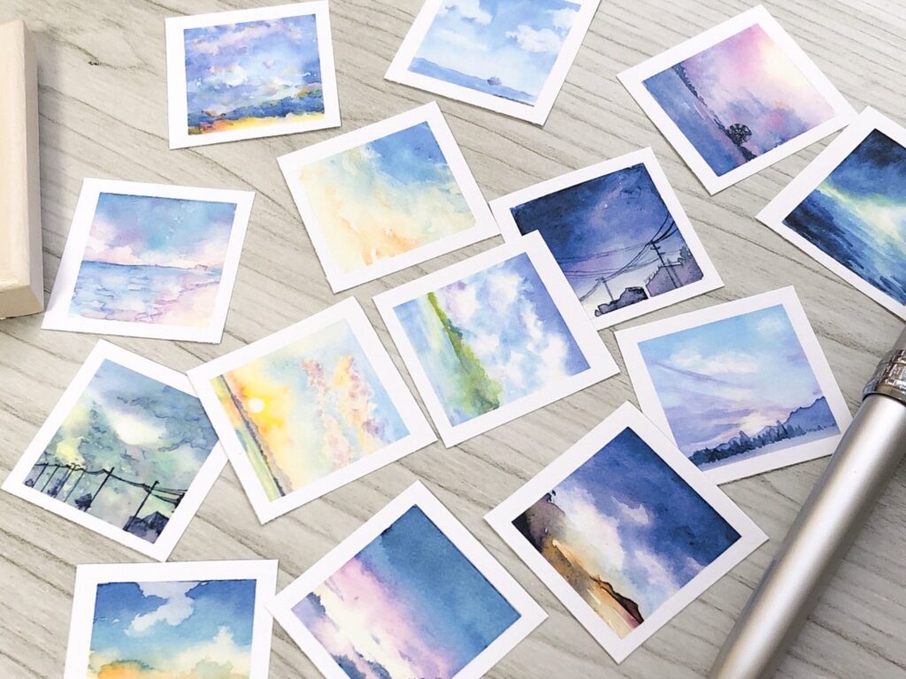 様々な空の水彩画のシール
