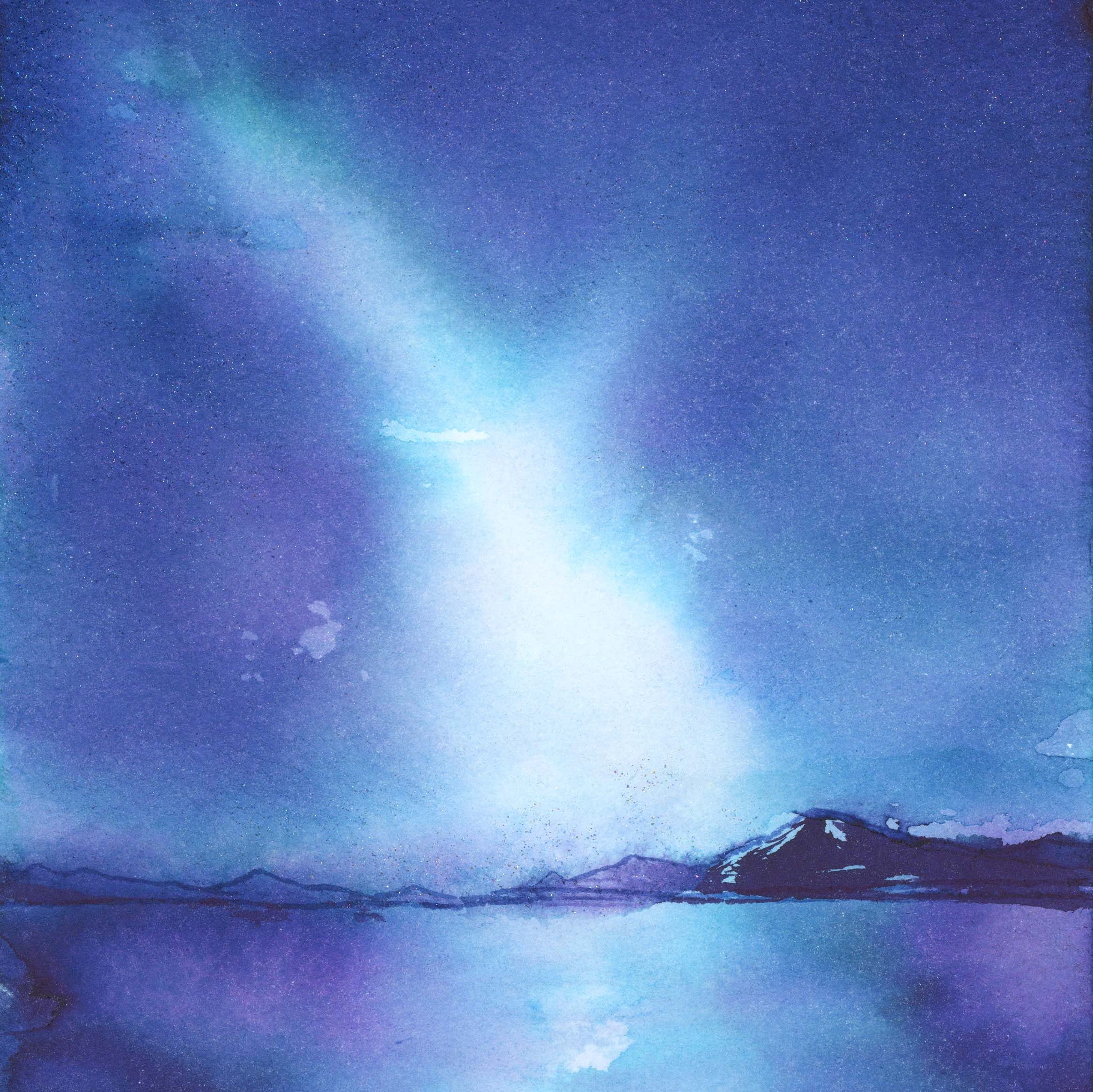 天の川がきらめく夜空の水彩画